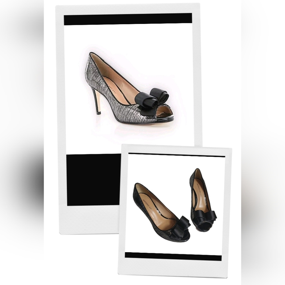 Antonio Melani Mauve Heels Womens Size 8 Pumps Black Galaxy Print Bow Peep Toe